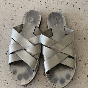 Madewell The Boardwalk Woven Silver Leather Slide Casual Sandals Women Size 8.5